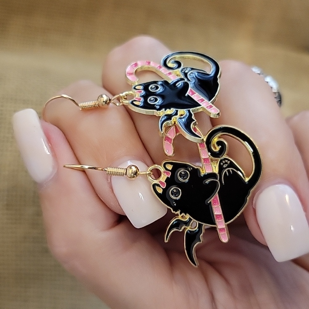 🔥LAST PAIR🔥 Bat Cat Devil with Candy Earrings - Picture 3 of 5